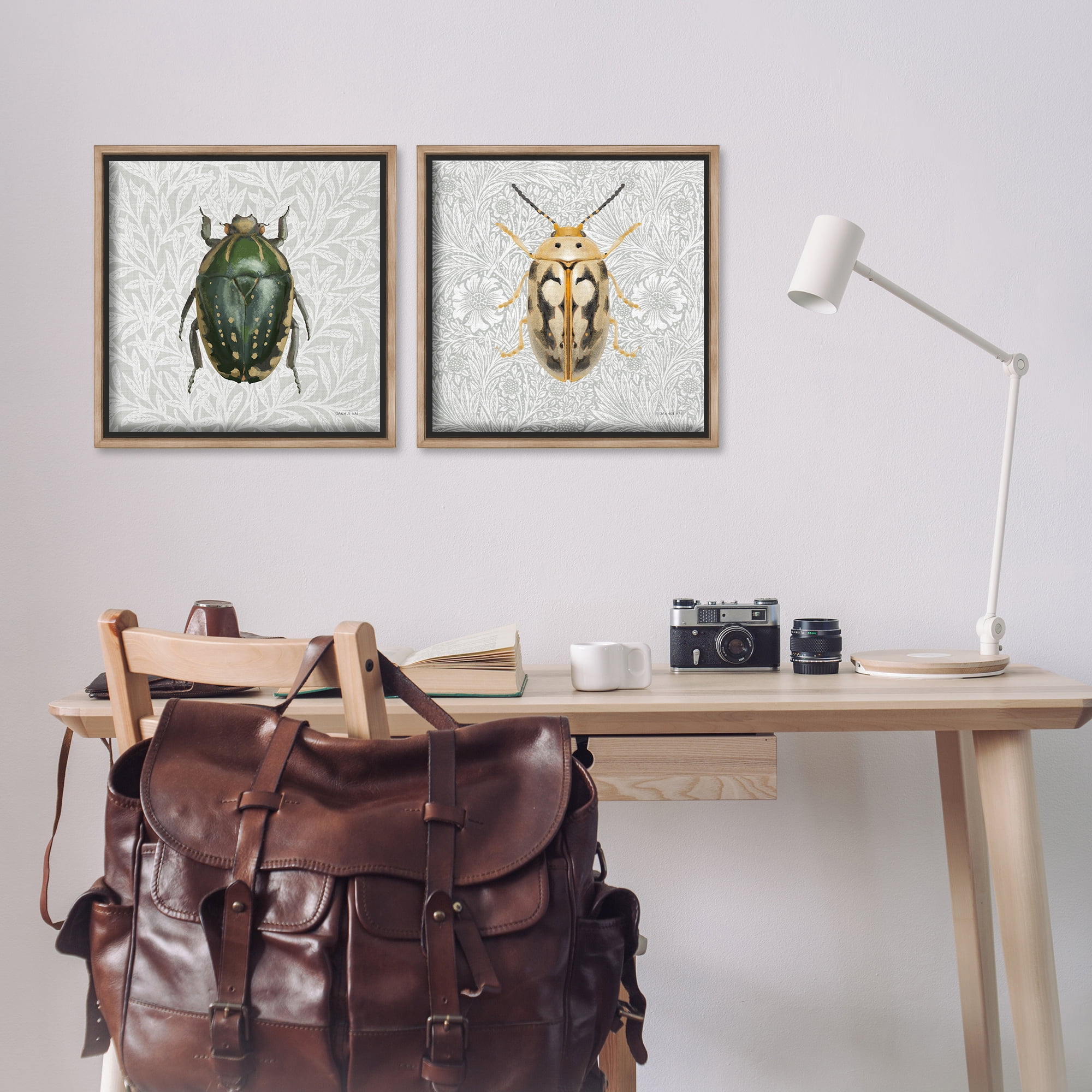 Stupell Industries Beetle Insect Portrait Animals Painting Brown Floater Framed Canvas Art Print Wall Art, 18 x 18, Set of 2