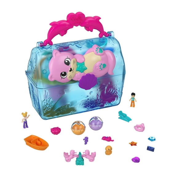 Polly Pocket Sparkle Cove Adventure Island Treasure Chest Playset with 2 Micro Dolls, 4 Animals & Accessories