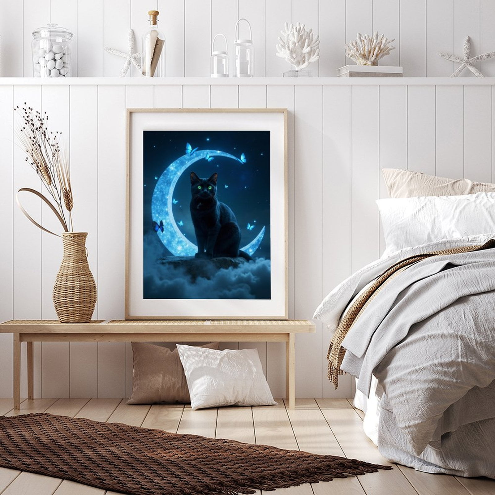 Diamond Art Kit for Adults, Midnight Cat Moon Butterflies Diamond Painting for Adults Beginners, 5D DIY Diamond Art Painting Kits, Colorful Diamond Painting Craft for Home Decor 12x16