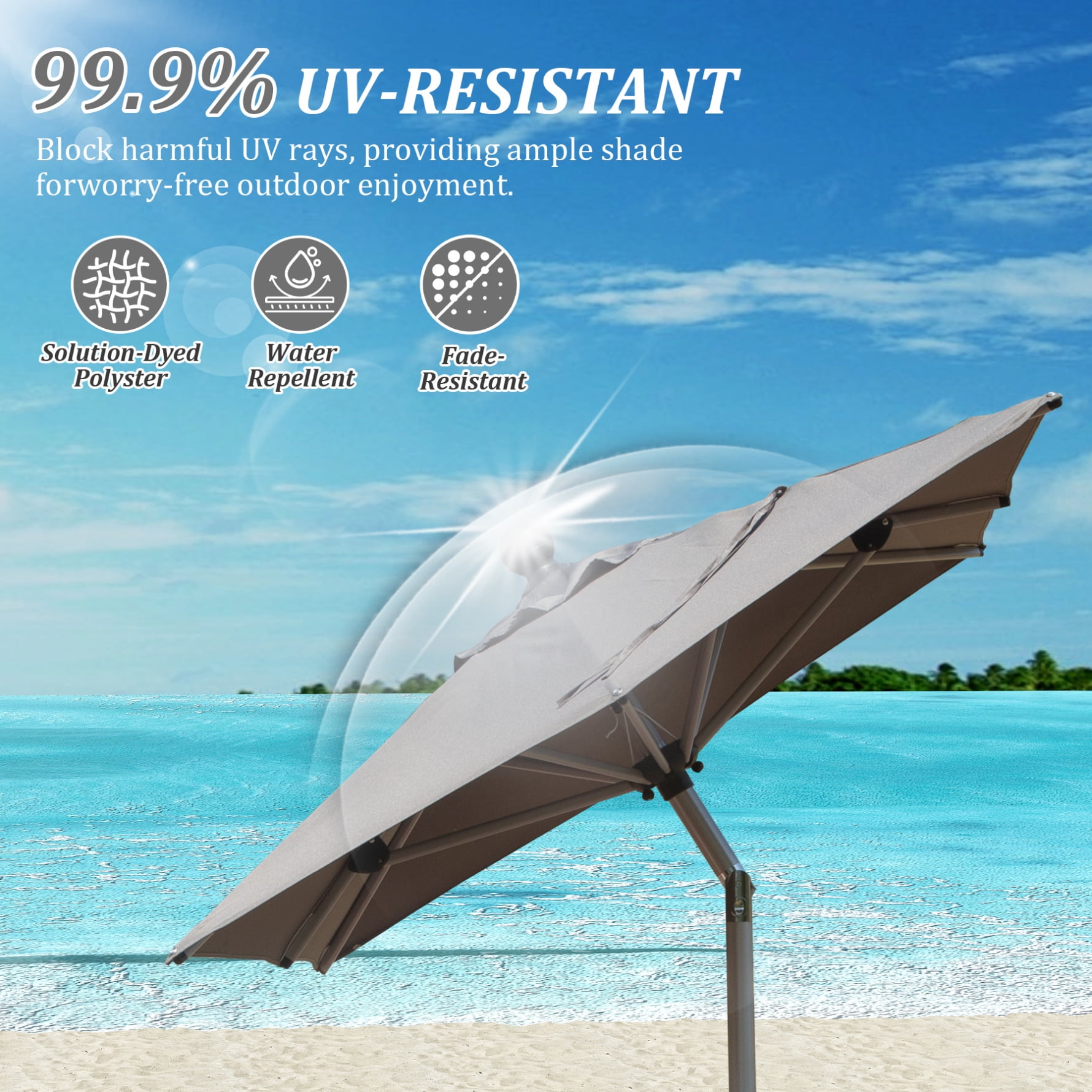 6FT Outdoor Patio Umbrella, Rectangle Market Umbrella with Push Button Tilt and Crank, Table Umbrella 8 Sturdy Ribs UV Protection for Deck, Backyard, Pool, Grey