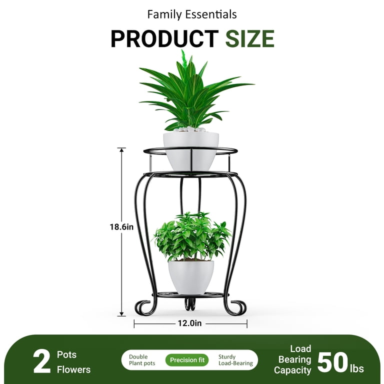 Foukus Tall Metal Plant Stand Indoor Outdoor 2 Tier Rustproof