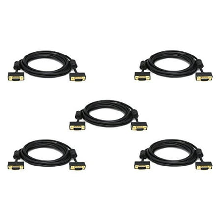 Gold 1.5 Mm Flat - C&E 5 Pack Ultra Slim SVGA Super VGA 30/32AWG M/M Monitor Cable w/ ferrites Gold Plated Connector 15 Feet