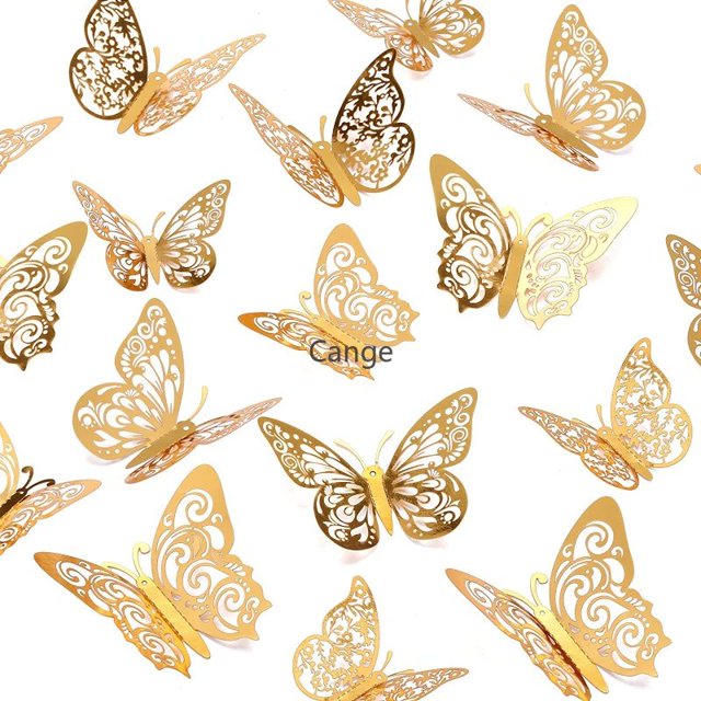 12 Unids/set De Oro 3D En Polvo De Plata Mariposa Decoración De Pastel Princesa Fiesta De Cumpleaños Pegatinas 3D Ropa De Cama Para Niñas Gao Jiahui unisex