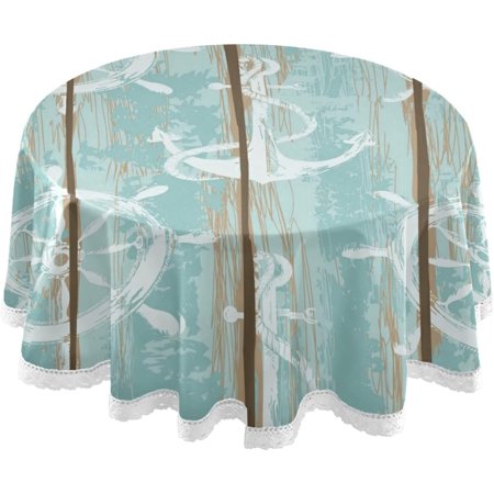 

BESTKITTY Anchors On Wooden Board Round Tablecloth Decorative Table Cloth Cover for Wedding Party Dinner Accessory