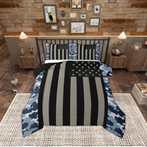 Manfei Geometric Stripes Full Size Comforter Sets,Blue Camo Camouflage Bedding Comforter Set,Gray Lines Bedding Sets For Teens,Ultra Soft Home Decor Reversible,3-Piece