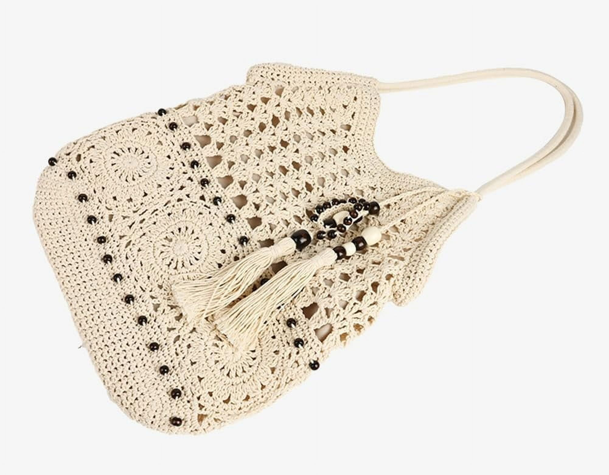 Crochet Hobo Bag for Women Boho Woven Beach Tote Handbags Bohemian Shoulder Purse with Tassels Summer Vacation 2025