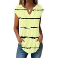 thumbnail image 2 of Charella Polyester Summer T Shirts Women Cap Short Sleeve Pleated V Neck Tunic Top Graphic Striped Flower Print Tees (XX-Large, Yellow 02), 2 of 7