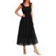 thumbnail image 1 of Vestido PRETTYGARDEN Midi Negro de Tul sin Mangas con Fruncido Talle M, 1 of 9