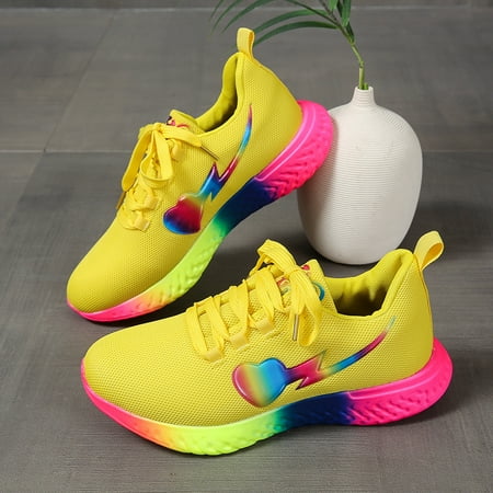 

Women‘s Rainbow Sole Flying Woven Sneakers Breathable Mesh Lace-Up Running Shoes Women‘s Footwear