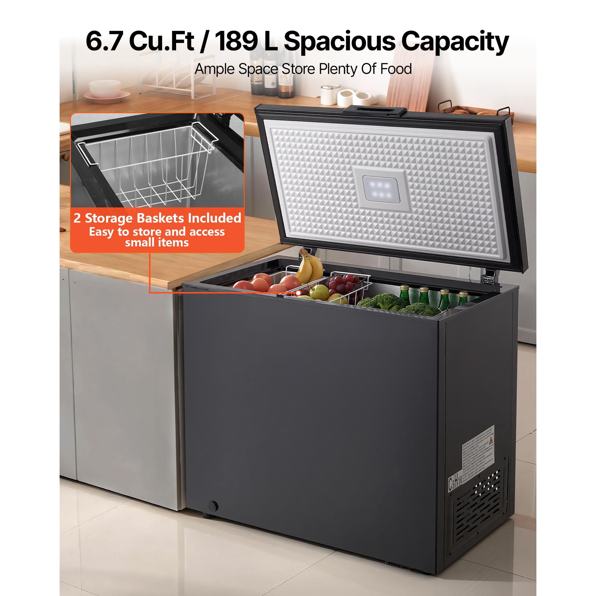 KFFKFF 6.7 Cu.ft Chest Freezer, Compact Deep Freezer with Top-Opening Door, Includes 2 Removable Baskets, Adjustable Temperature Control, Energy Efficient, Quiet Operation, Suitable for Garage Use