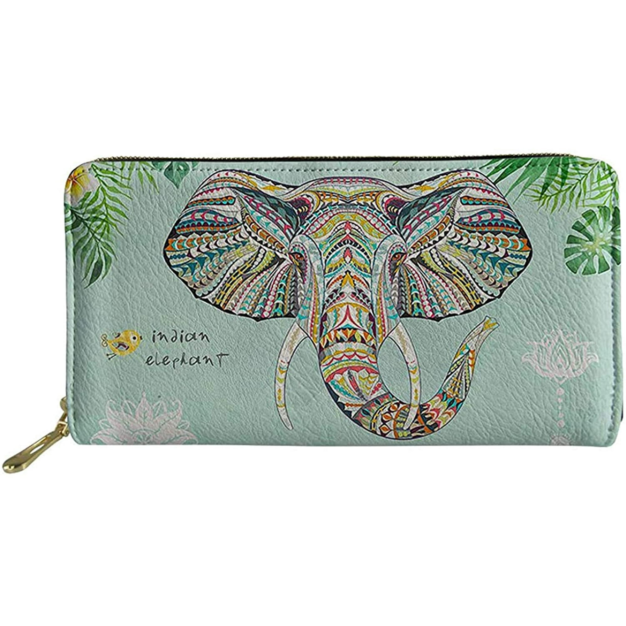 Leather s Elephant Design Shopping Business Purse with Coin Pocket Zip Around Large Capacity Durable Handbag Banquest Party Clutch Bag Phone Holder Wallet for Girls Walmart