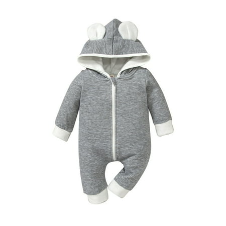 

Toddler Kids Girls Boys Cute Soild Long Sleeves Cartoon Ear Hooded Zipper Romper Jumpsuit Outfits 6 Month Old Girls Clothes