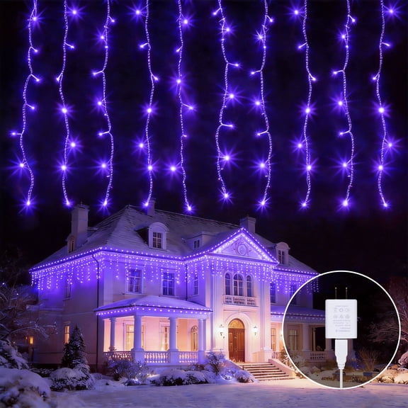 Beatineon 600 LED Curtain Lights, 9.8x9.8Ft, Plug in Window Curtain Lights, Hanging Christmas String Lights for Bedroom Garden Wedding Party Outdoor Indoor Wall Decorations,Purple