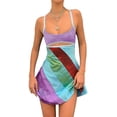 thumbnail image 1 of Mini vestido sexy con cuello halter y recorte para mujer Y2K Rainbow Girl Printed Backless Lace Up Bodycon Dress Vestidos de playa tropical Fokelyi WRLF-97-4, 1 of 7