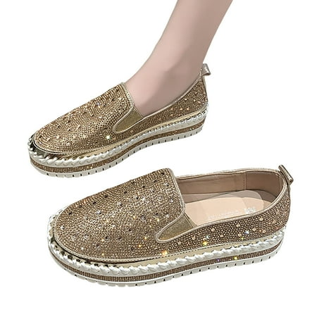 Mepaouo Women s Fashion Slip on Sneaker Casual Flat Loafers Platform Sparkly Glitter Walking Shoes