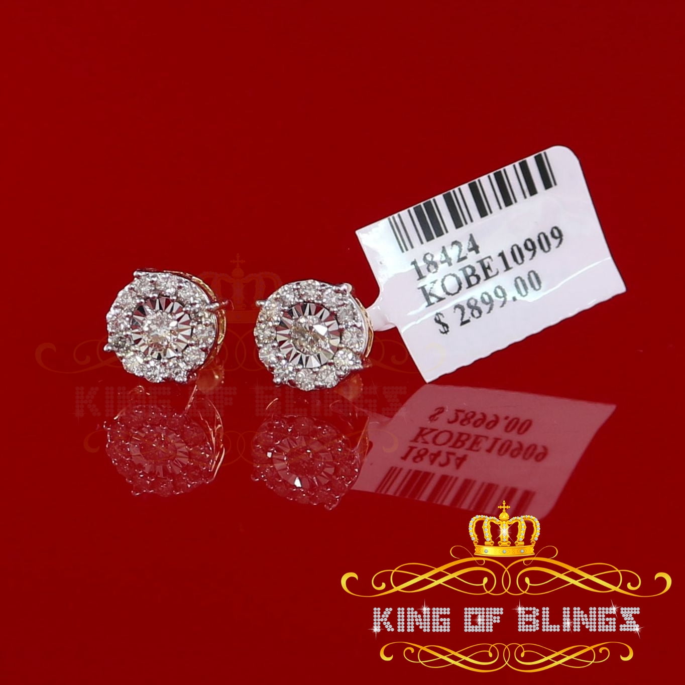 King of Bling's 10K Real Yellow Gold with 0.75CT Real Diamond Men's/Women's Stud Round Earrings