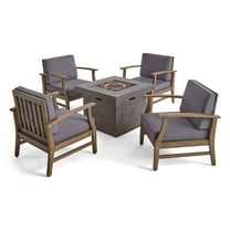 Noble House Kourtney Outdoor 5 Piece Club Chair & Fire Pit Set Gray