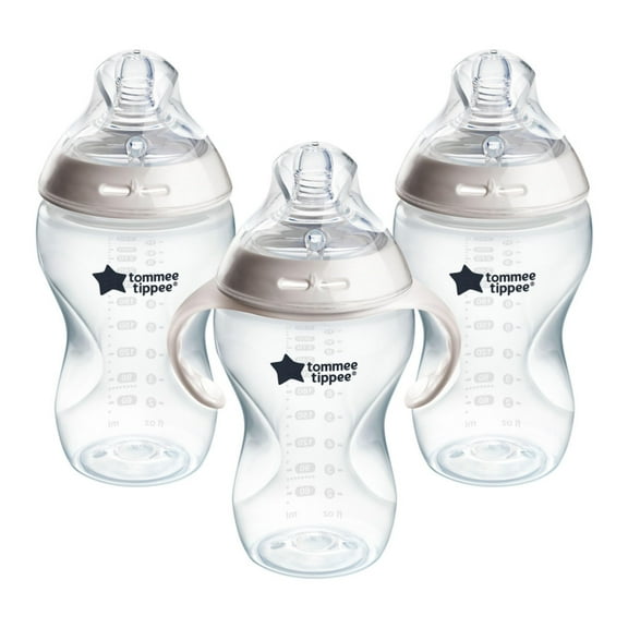 Tommee Tippee Natural Start Baby Bottle, 11oz, Thicker Feed, Breast-Like Nipple for Babies 6 Months , Clear, 3 Count