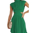 thumbnail image 4 of Faithtur Robe Décontractée Plissée à Découpe Col Montant Couleur Unie Robes de Soirée pour Femmes Été Plage Mode Urbaine, 4 of 4