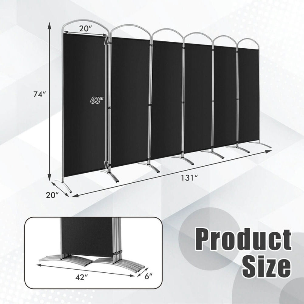 Resenkos Room Separator, Room Divider Panel,6 Feet 6-Panels Freestanding Folding Privacy Screen-Black