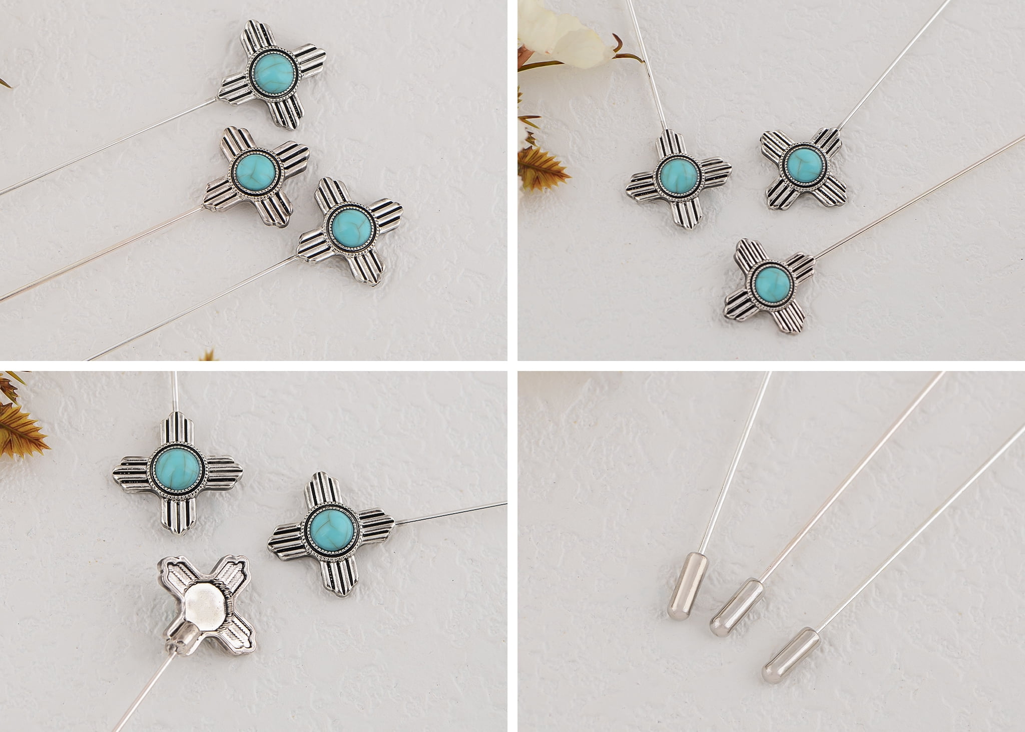 Intricate Silver and Turquoise Cross Hat Pin Jay King Gallery Collection Baja Turquoise Cross Pin-Pendant  main image 3