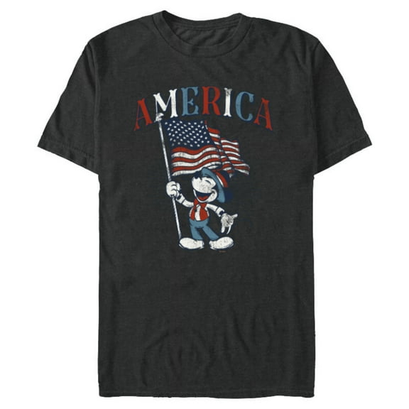 Disney Mickey Mouse with American Flag USA Fourth of July - Short Sleeve Blended T-Shirt for Adults - Customized-Dark Heather