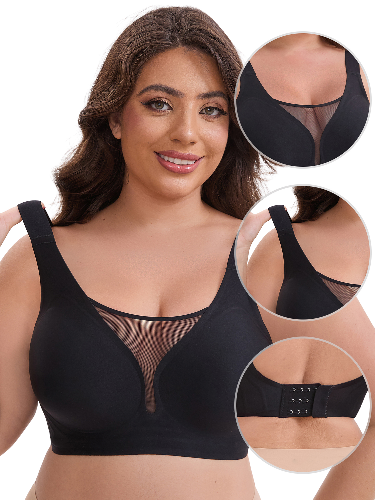 DARING DIVA Plus Size Wide Strap Seamless Bralette No Underwire Smooth Bra XXL Black