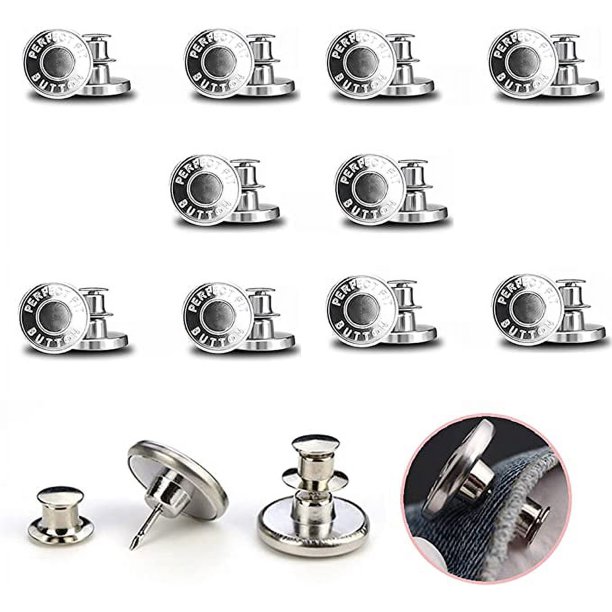 RV 10 Piezas Botón de Jeans, Botón de Bricolaje de Metal Desmontable de 17 mm, Botón Retráctil Ajustable, Botones de Pantalón Ajustados, Botón a Presión de Jean para Reparar Pantalones, Abrigos, Chaqu