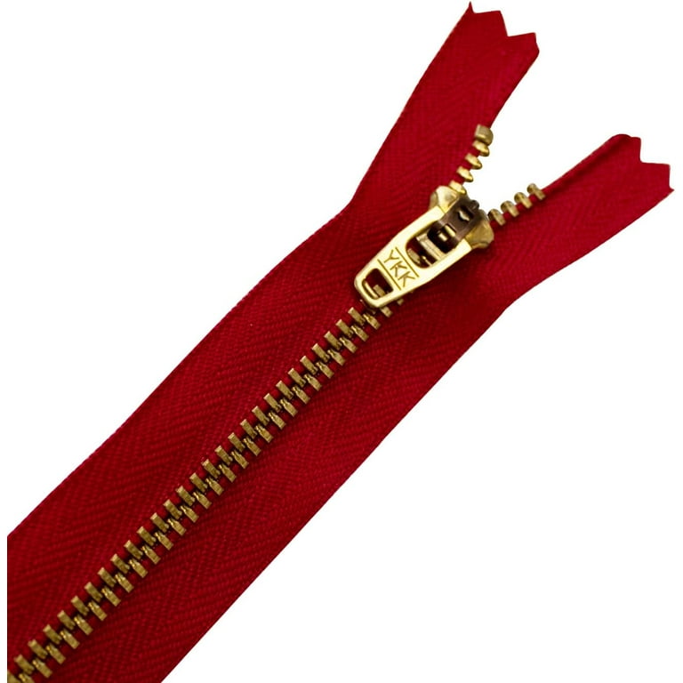 YKK Closed End Nylon Zipper Red Golden Brass Teeth Heavy Duty