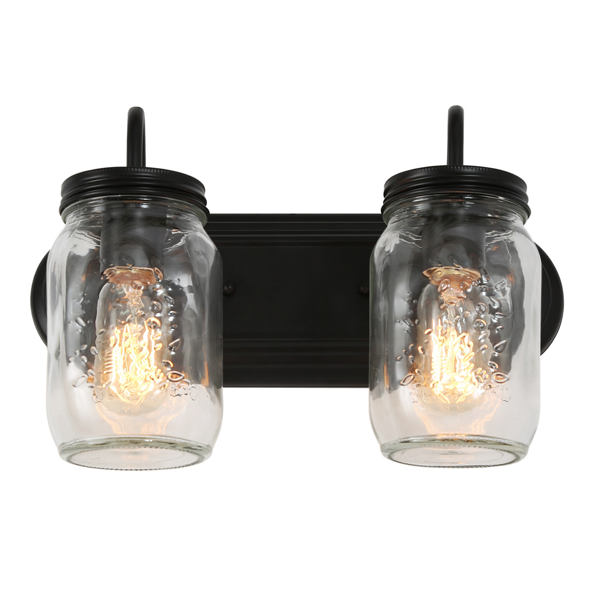 LNC 2-Light Black Geometric Clear Mason Jar Glass Modern Bathroom Vanity Lighting Fixutre