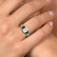 thumbnail image 4 of Gem Stone King 2.20 Cttw White Moissanite and Green Created Emerald Filigree Style 3 Stone Ring for Women | 925 Sterling Silver | Oval 8X6MM and 6X4MM (Size 5), 4 of 6