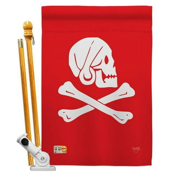 Breeze Decor BD-PI-HS-107036-IP-BO-D-US13-BD 28 x 40 in. Vertical Henry Every Coastal Pirate Impressions Decorative Double Sided House Flag Set with Pole & Bracket Hardware