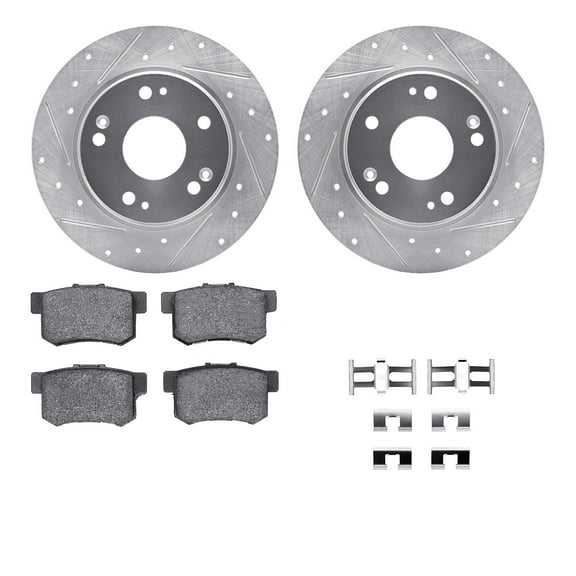 Dynamic Friction Company Rear Brake Rotors-Drilled and Slotted-Silver with 5000 Advanced Brake Pads includes Hardware 7512-59049