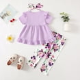 thumbnail image 3 of Infant Baby Girls Clothes 6 Months Girls Outfits 12 Months Girls Short Sleeve Top Floral Pants Headband 3PCS Girls Clothing Set Purple, 3 of 9