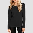 thumbnail image 2 of Girls Crew Neck Long Sleeve Cotton T-Shirt, Slim Fit Solid Color Basic Casual Top, Soft Stretchy Pullover Blouse Black 160, 2 of 9