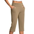 thumbnail image 3 of Cropped Pants Women Slim Stretchy Work Suit Pants Solid Color Three Quarter Capri 3/4 Trouser Elasticated Waist Outdoor Walking Trouser Casual Bottoms Fall Shorts Knee Length, 3 of 7