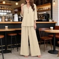 thumbnail image 7 of Linen Two Piece Outfits for Women Summer V Neck Button Down Tops Wide Leg Pants Set Casual Loose Matching Sets For Vacation, 7 of 7