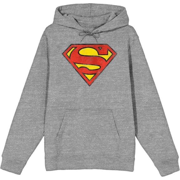 Superman Logo Adult Heather Gray Long Sleeve Hoodie-Medium