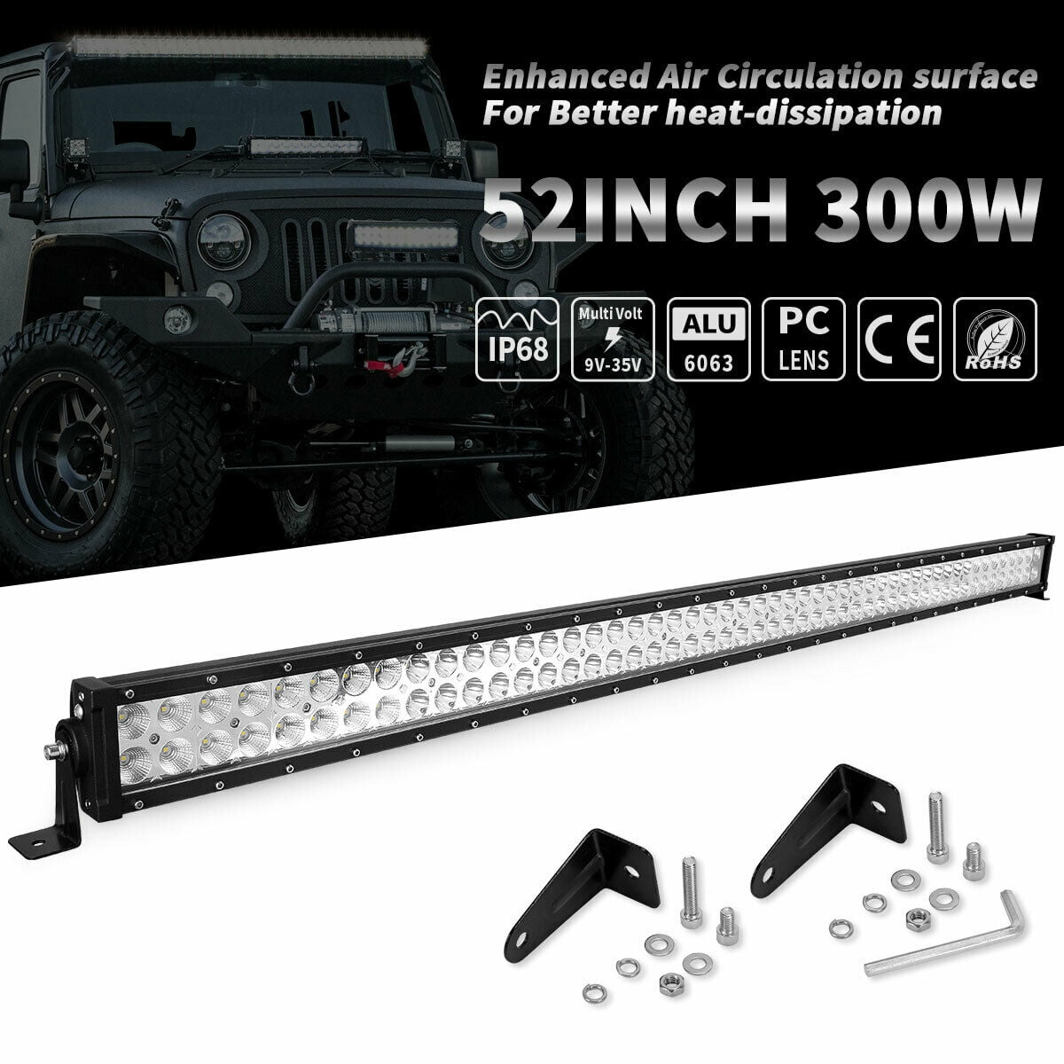 52inch CREE LED Work Light Bar 300W Straight Truck Offroad SUV Boat Driving Jeep 