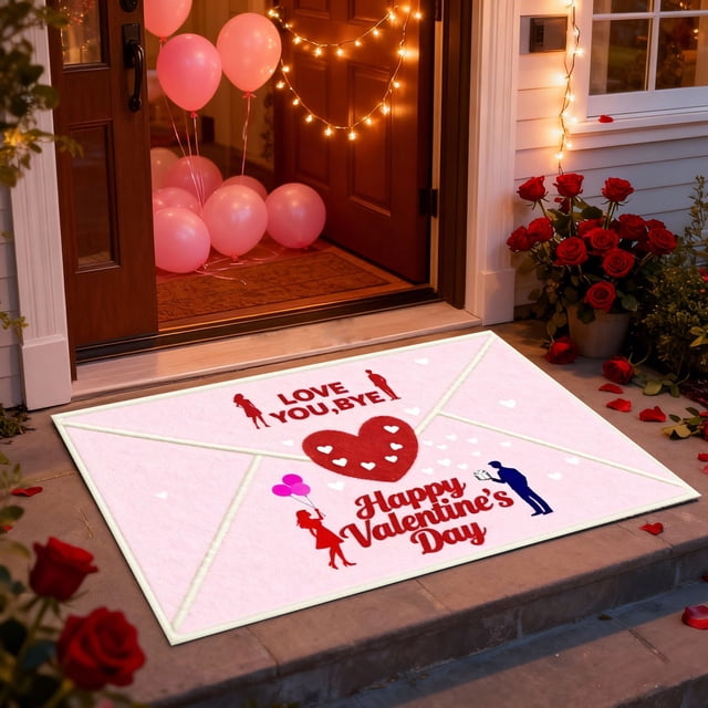 BotaniNest Valentine's Day Heart Envelope Design Soft Area Rug For Bedroom Living Room Floor Mat