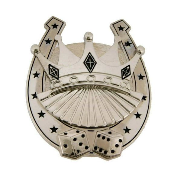 Lucky Crown Belt Buckle Western Rodeo Silver Metal Big Horseshoes Las Vegas Dice