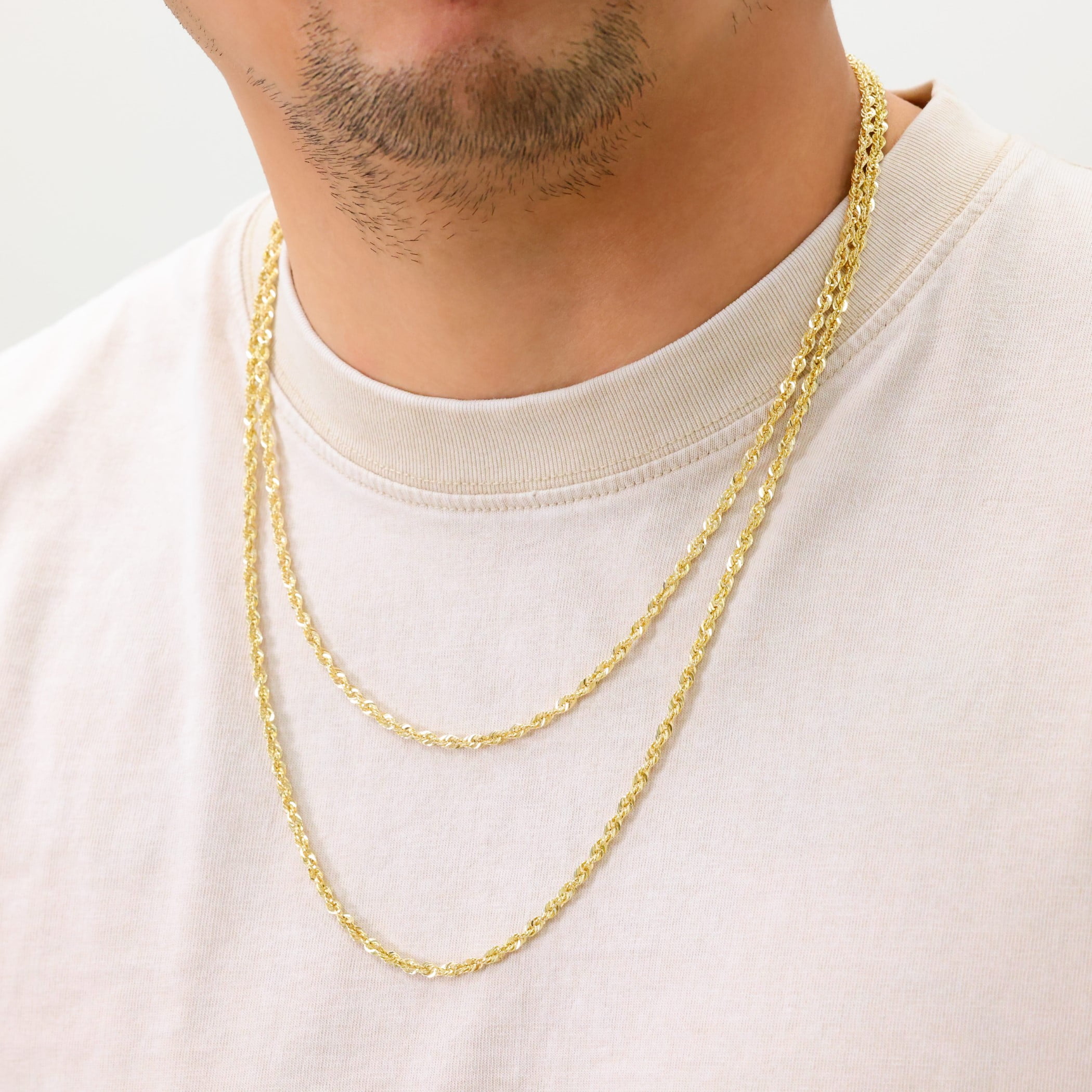 Nuragold 14k Real Yellow Gold 3.5mm Rope Chain Diamond Cut Lightweight Necklace (16"-30") Italian Jewelry for Men & Women