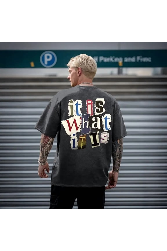 Men's Graphic Tees Funny Letter Print Vintage Oversize T Shirts Acid Wash Shirt Streetwear Rapper Casual Tee Top