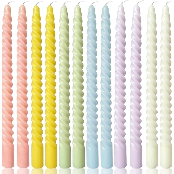 Ekuci 10" Cream Spiral Taper Candy-Color Candles for Decor, Pack of 12, for Home Events & Dinners