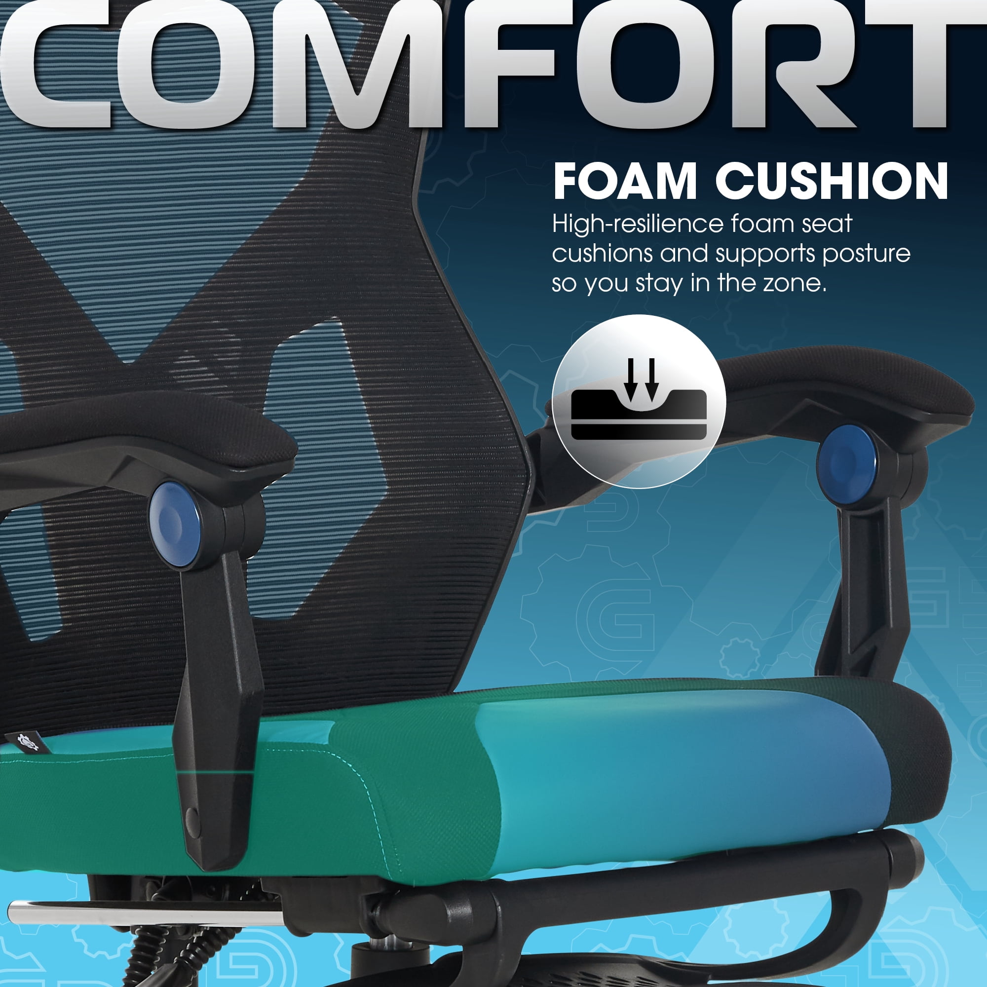 Gamer Gear Gaming Office Chair with Extendable Leg Rest, Blue/Black Fabric Upholstery