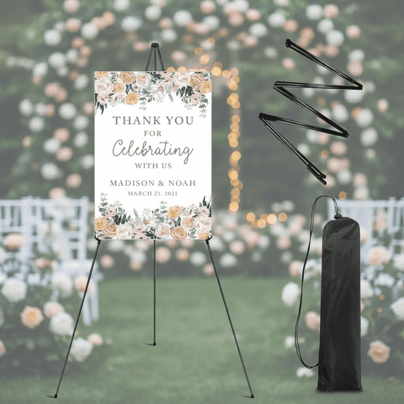 Portable Lightweight 63-Inch Tripod Easel Stand for Wedding Signs, Posters, and Display Boards with Carrying Bag, Metal Frame, Quick Setup
