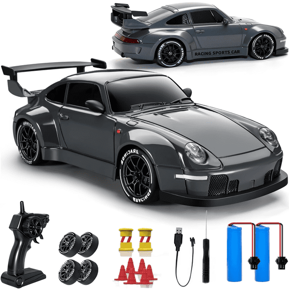 RC Drift Car, 1:24 Remote Control Car for Kids, 20KM/H 4WD High Speed RC Cars with LED Lights, Two Batteries, Extra Drifting Tires, Vehicle for Adults Boys Girls