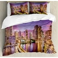 thumbnail image 1 of City Duvet Cover Set Queen Size, Real Life Image of Miami Florida at Night Downtown Tourism Spots Discovering the World, Decorative 3 Piece Bedding Set with 2 Pillow Shams, Multicolor, by Ambesonne, 1 of 3
