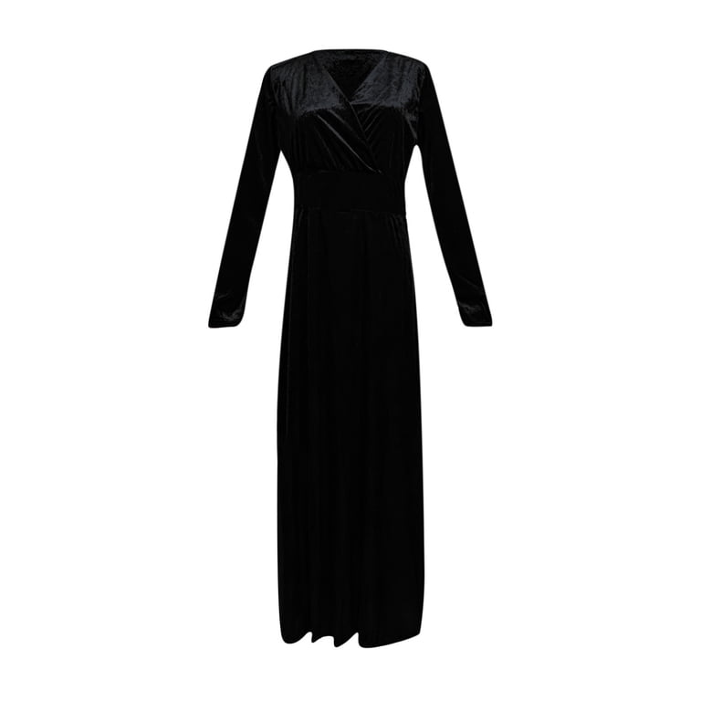 Hfyihgf Women's V Neck Velvet Maxi Dress Elegant Long Sleeves Tunic High Waist Solid Color Cocktail Dress Evening Formal Gown(Black,L) Hfyihgf Women's V Neck Velvet Maxi Dress Elegant Long Sleeves Tunic High Waist Solid Color Cocktail Dress Evening Formal Gown(Black,L)