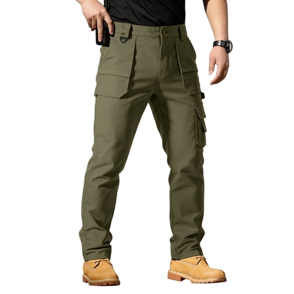 TOMVIGX Mens Work Pants Waterproof Ripstop Relaxed Fit Hiking Pants Stretch Elastic Waist Lightweight Cargo Jeans Baggy Hunting Army Green Pants with Pockets 5XL
